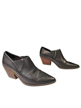Lucky Brand Pointed Toe Ankle Booties Wood Heel Women's Size 8.5 M Black Leather
